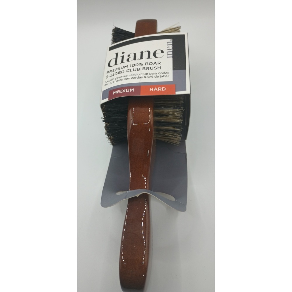 Diane Men Premium 100% Boar 2-Sided Club Brush D8115 Medium Hard Waves Brown